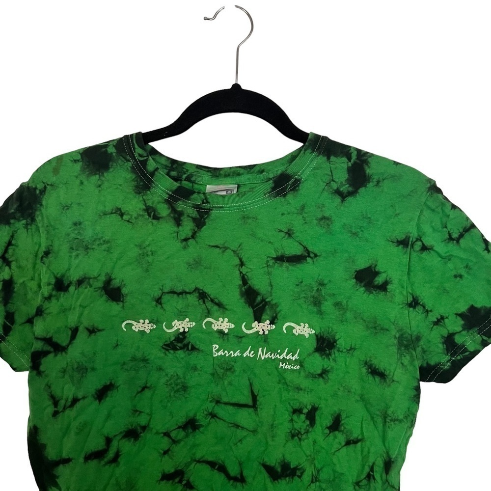 Yazbek Green Tie Dye Fringe Hem Mexico Resort Short Sleeve Crop Tee T Shirt - Picture 4 of 9